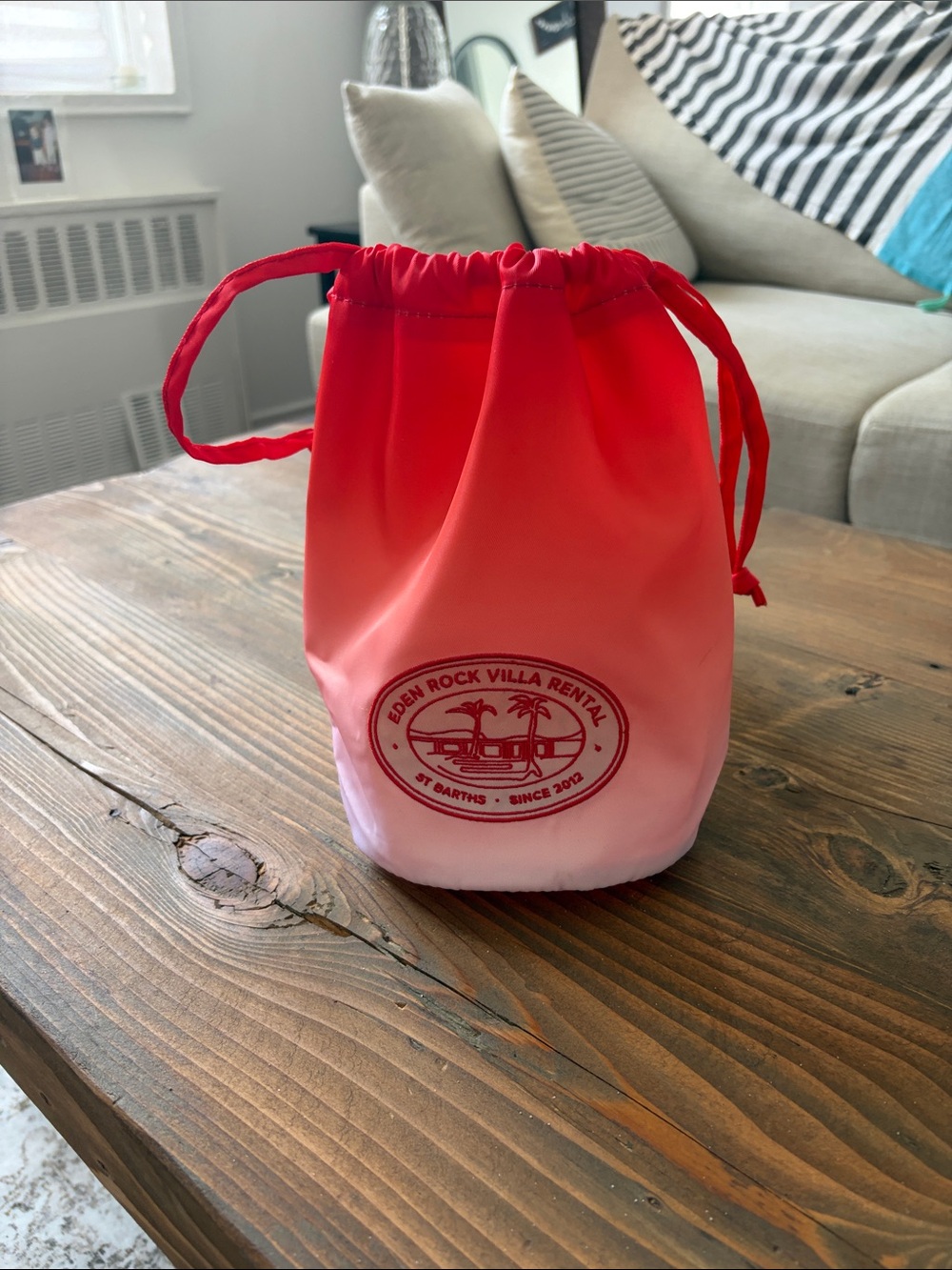 Red Ombre Drawstring Pouch with Logo